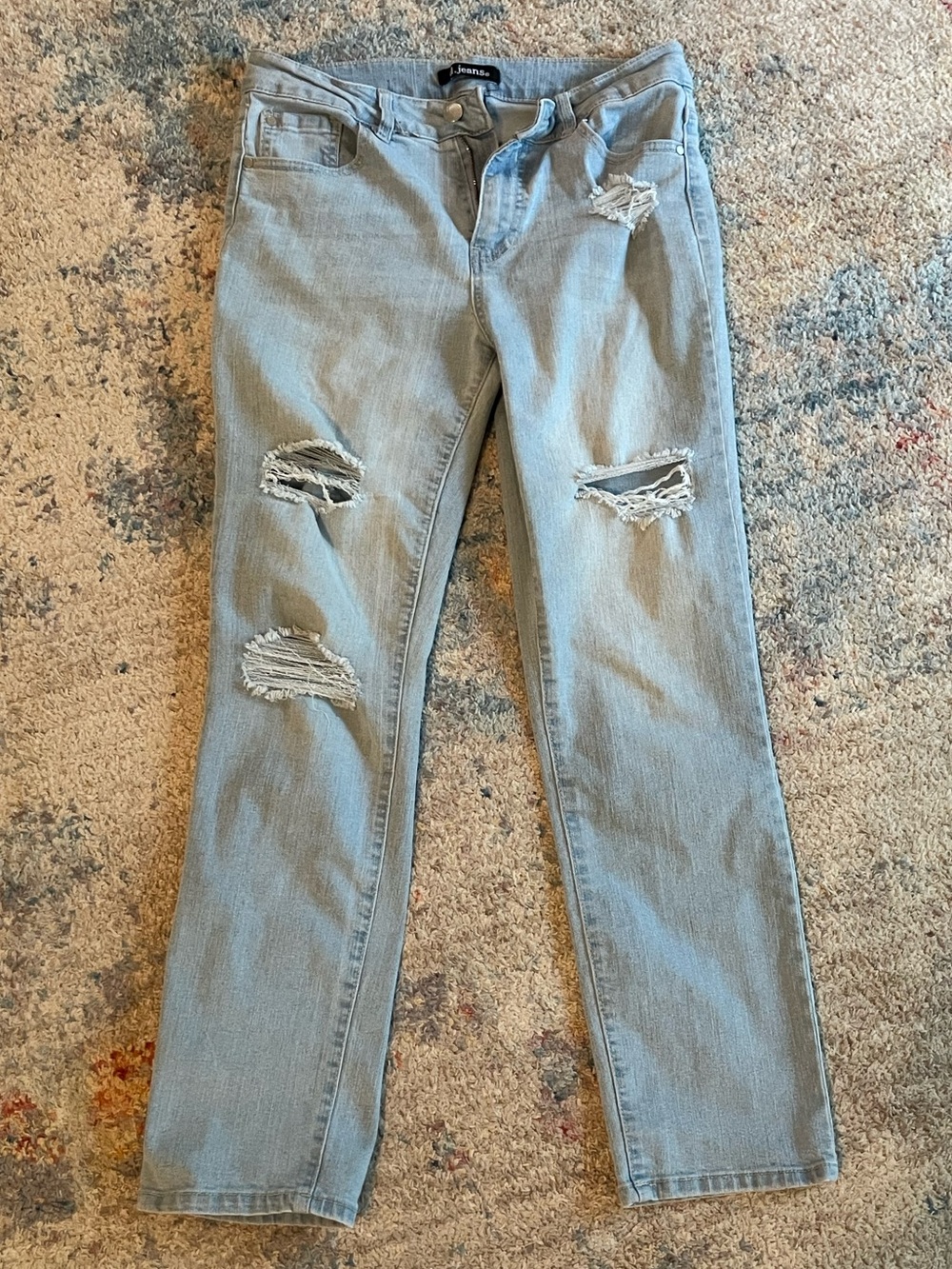 d. jeans Pale Blue Distressed Straight-Leg Jeans